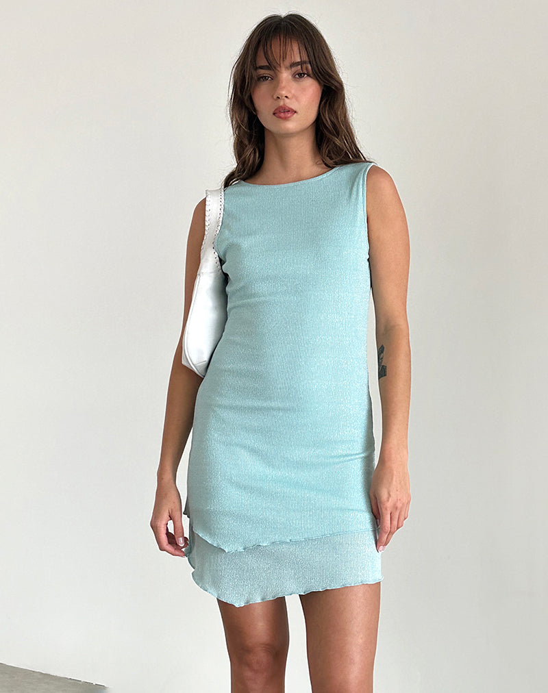 Renata Mini Dress in Light Blue Shimmer Rib