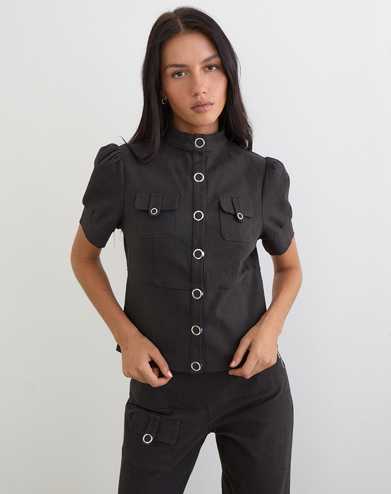 Image of Renia Button Top in Dark Grey