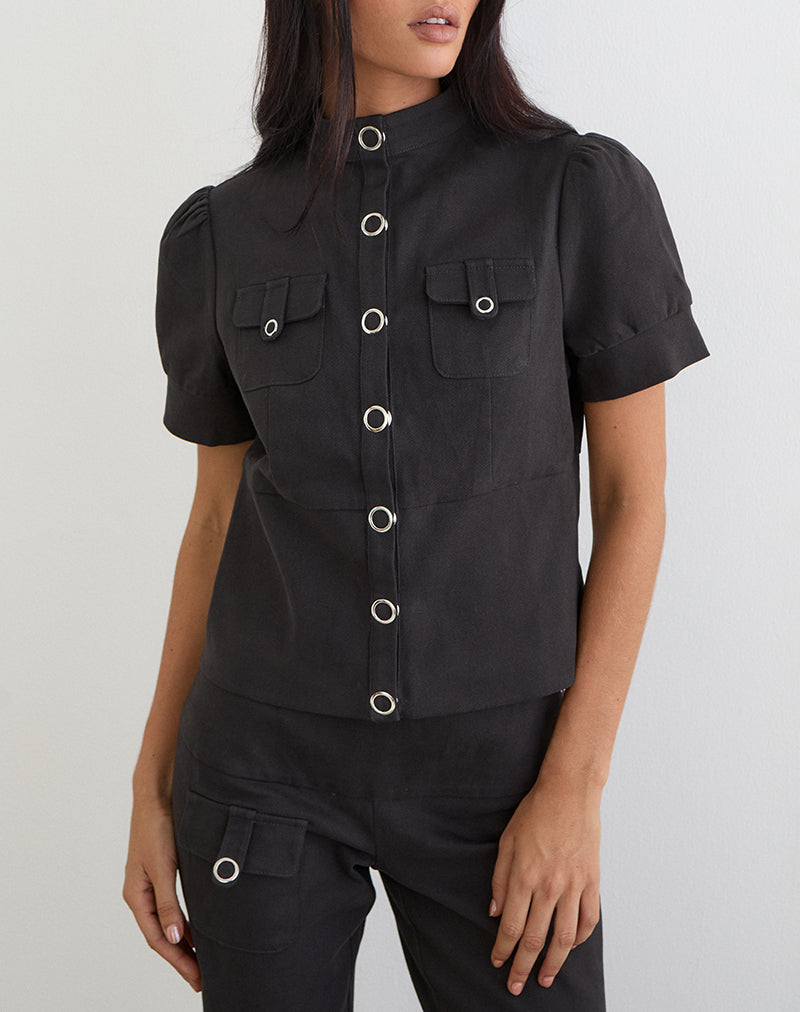 Image of Renia Button Top in Dark Grey
