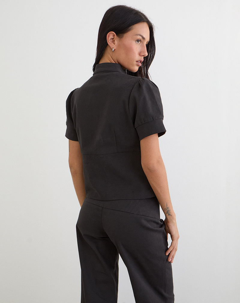 Image of Renia Button Top in Dark Grey
