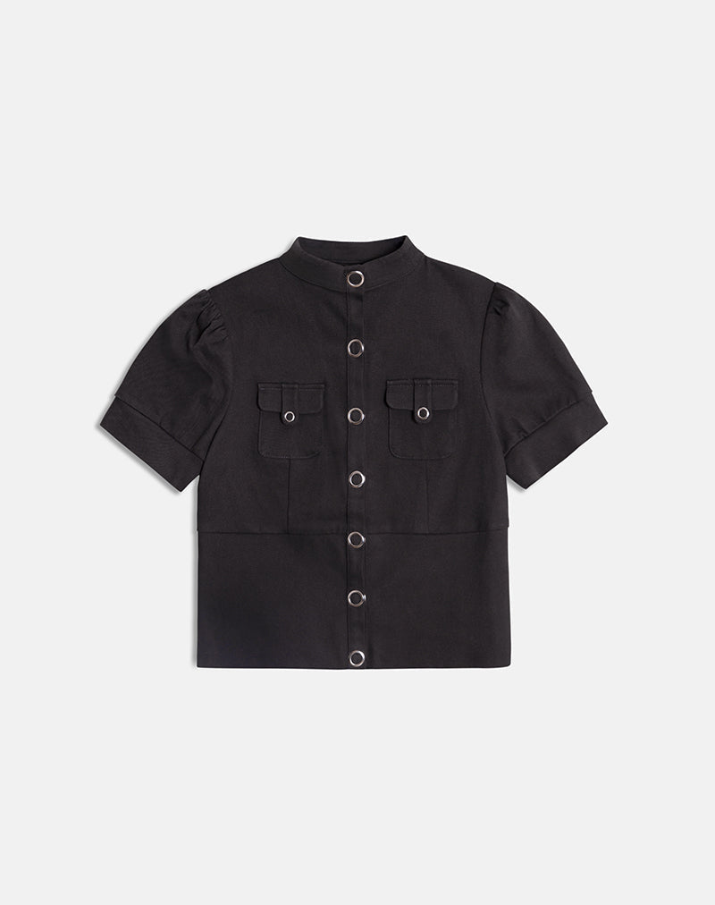 Image of Renia Button Top in Dark Grey