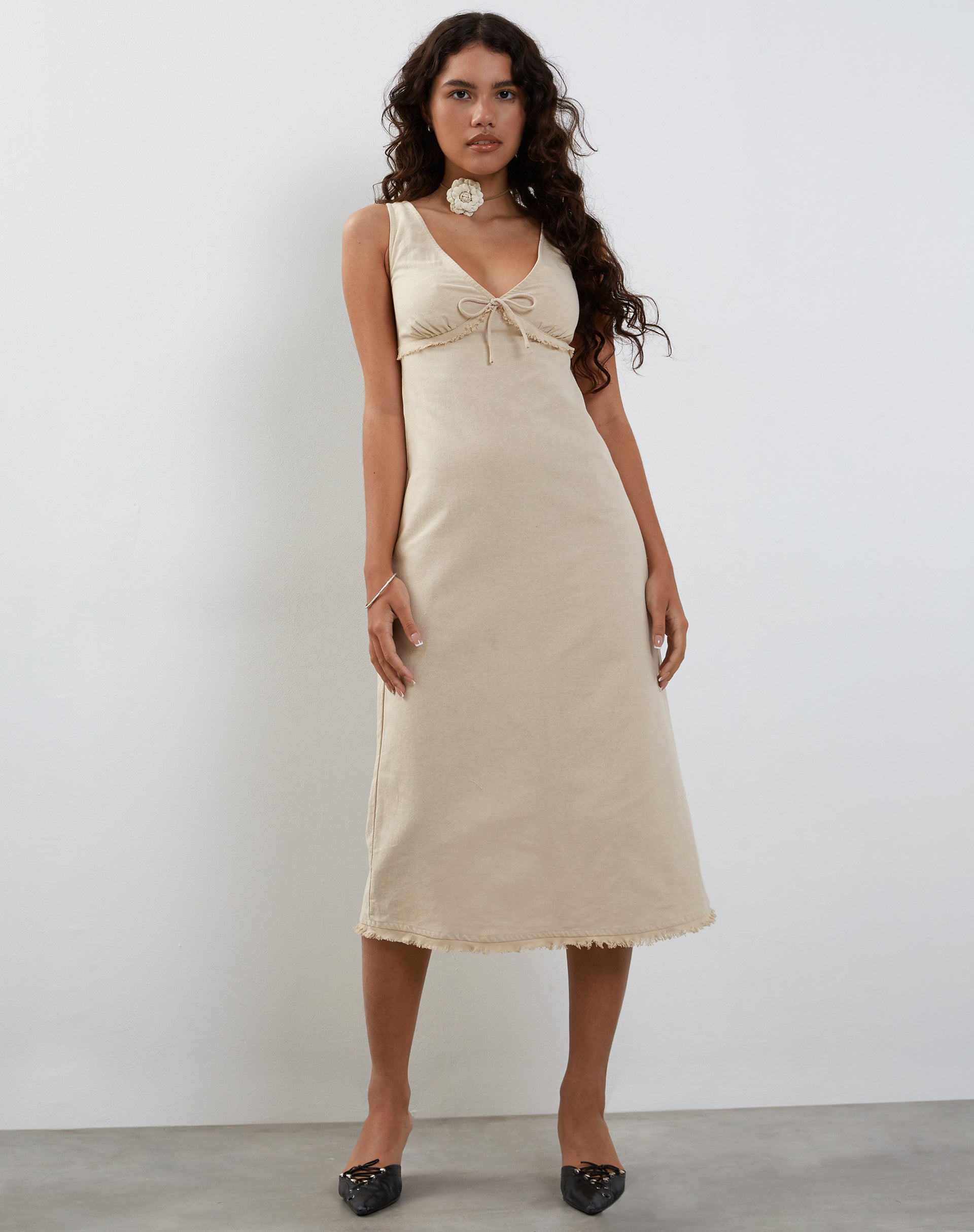 Image of Antari Midi Dress in Ecru Linen