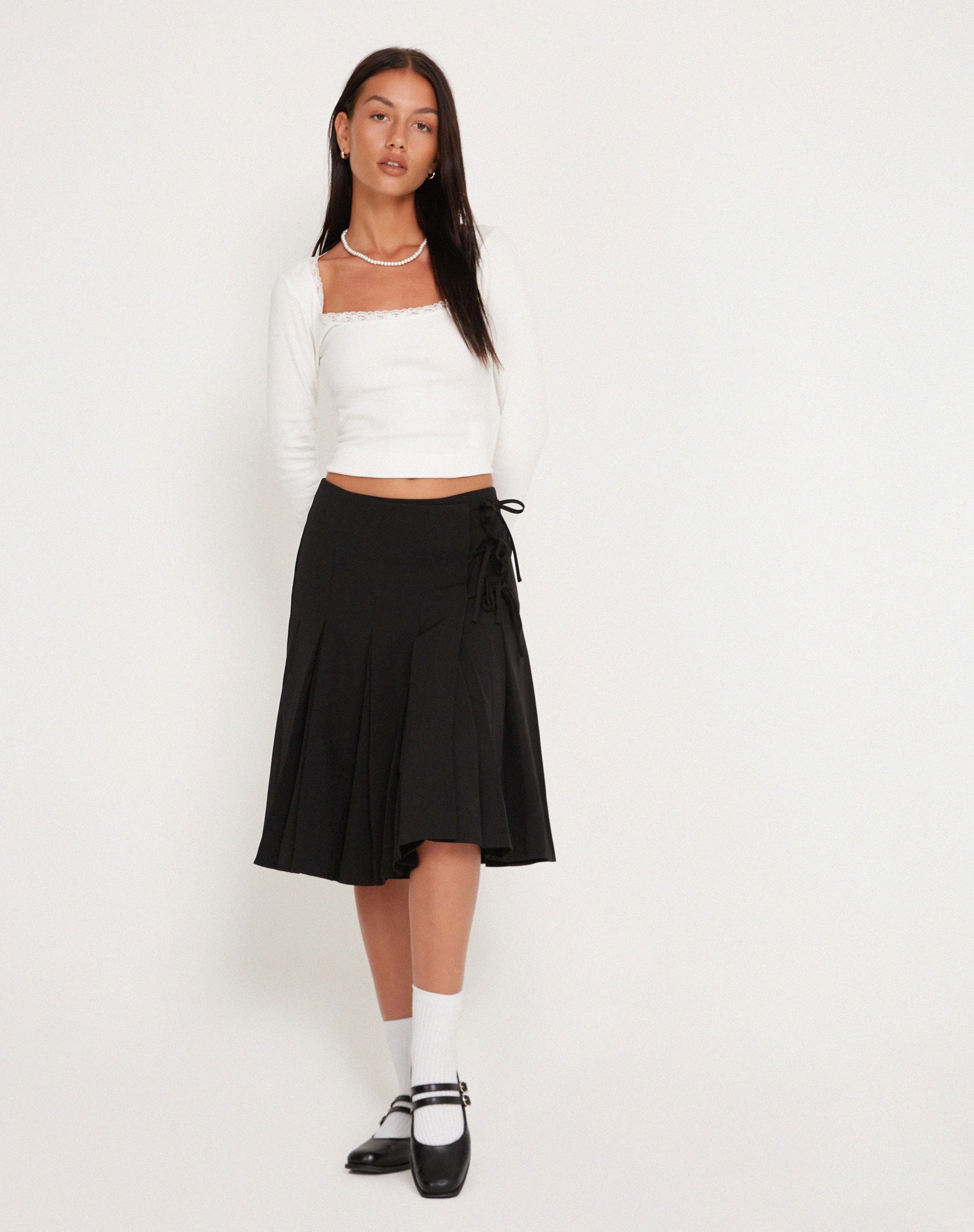 image of Madelyn Pleated Midi Skirt in Black