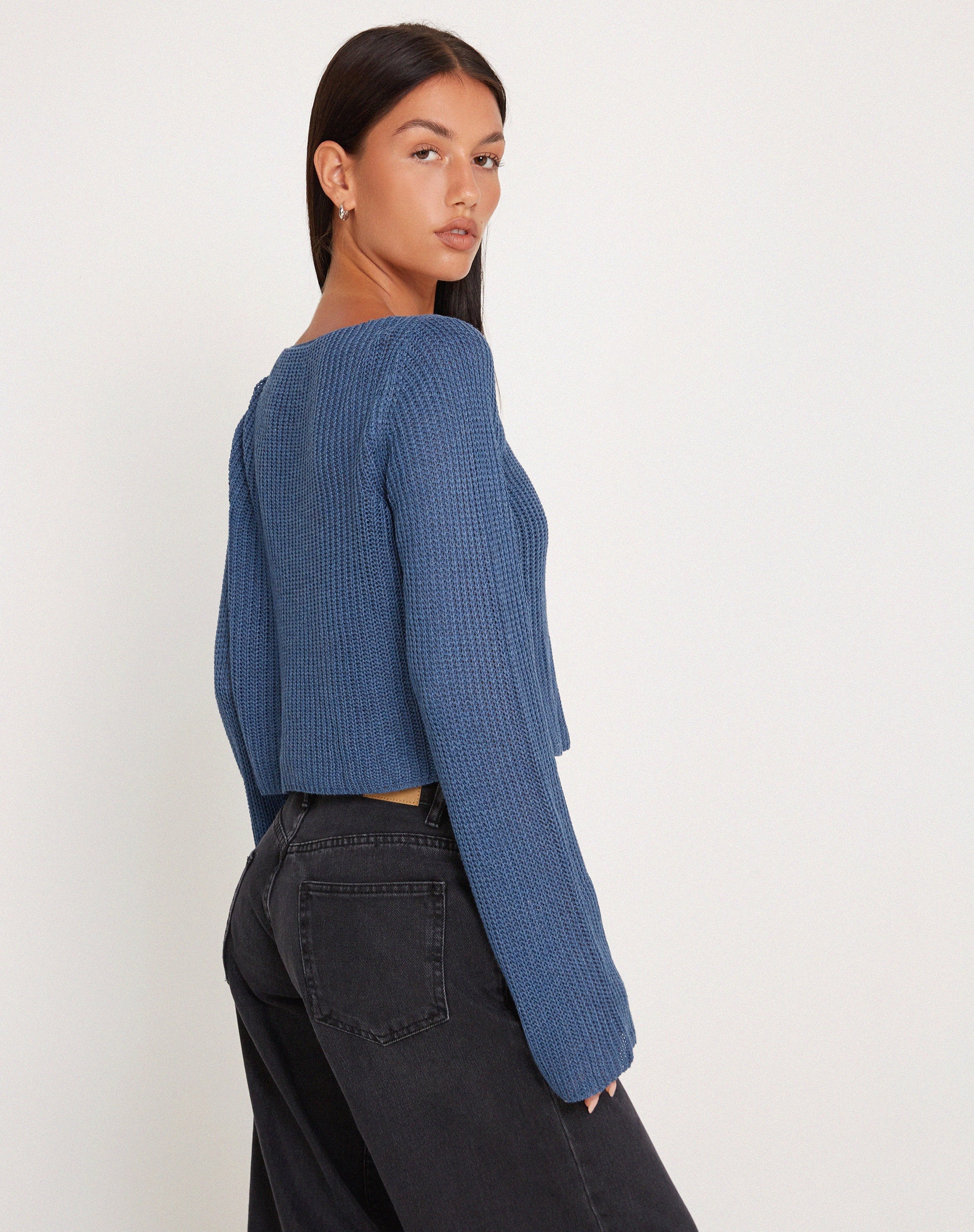 image of Kazayo Long Sleeve Knit Top in Midnight Blue