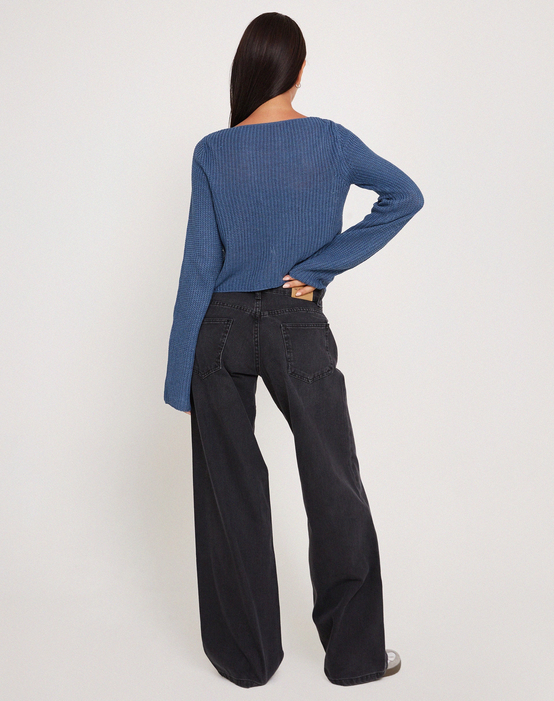 image of Kazayo Long Sleeve Knit Top in Midnight Blue