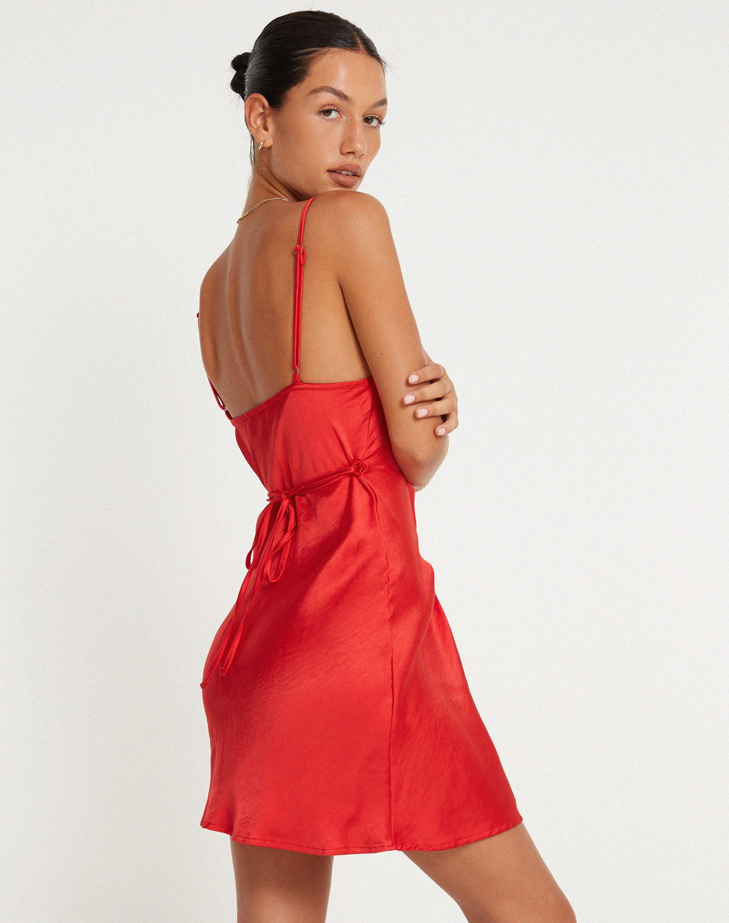 Paiva Slip Dress in Satin Red