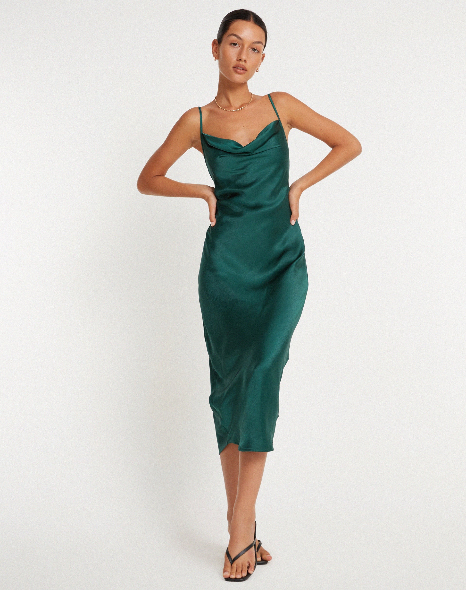 Green silk midi dress sale