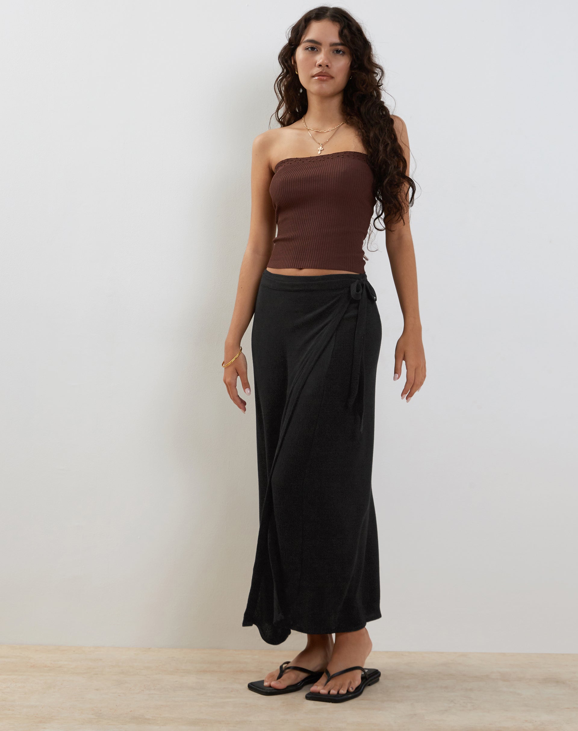 image of Peria Maxi Wrap Skirt in Black Crinkle