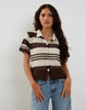Image of Siwi Pointelle Knitted Polo Top in Stripe Neutral