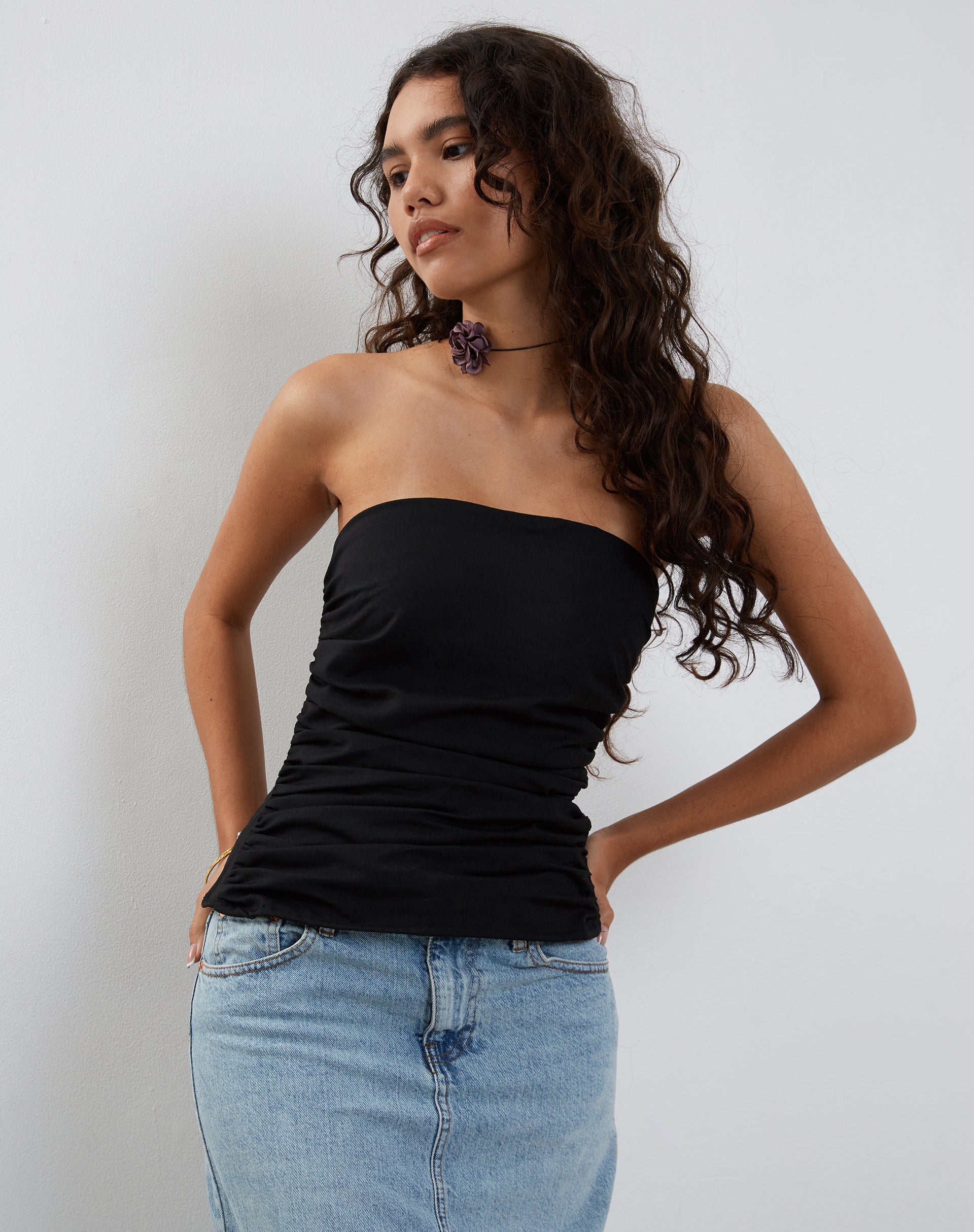 Tahari Tie Back Longline Tube Top in Black Tahari Tie Back Longline Tube Top in Black