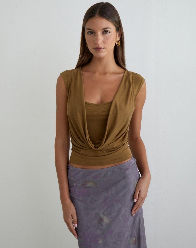 Image of Rinsha Cowl Top in Cupro Dark Yellow