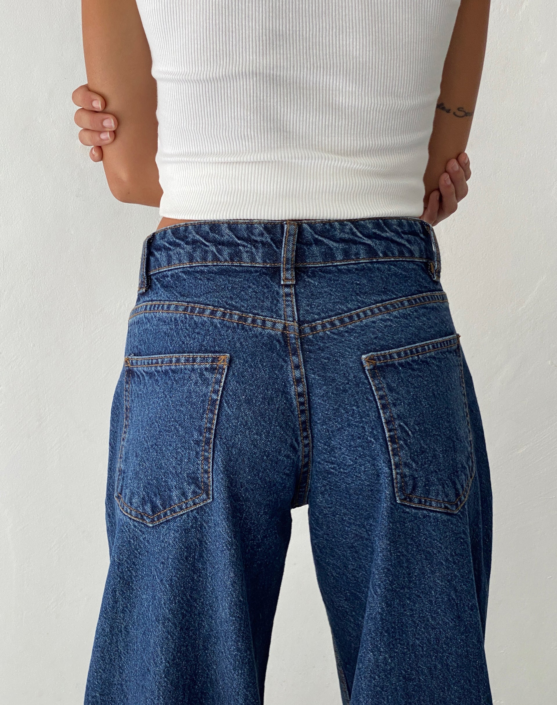 image of Ripped Roomy Extra Wide Low Rise Jean in Mid Blue Used