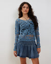 Image of Ripu Floral Crochet Long Sleeve Top in Midnight Blue