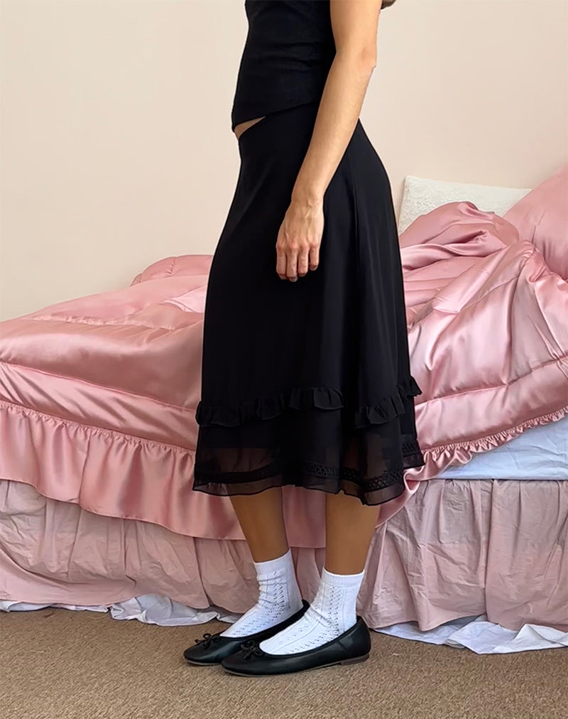 Image of Lenuta Chiffon Midi Skirt in Black