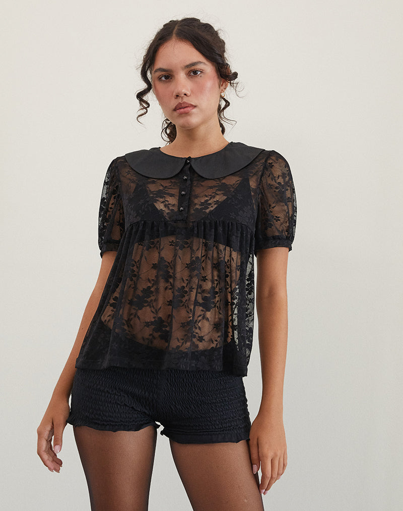 Image of Rochea Blouse in Unlined Lace Black