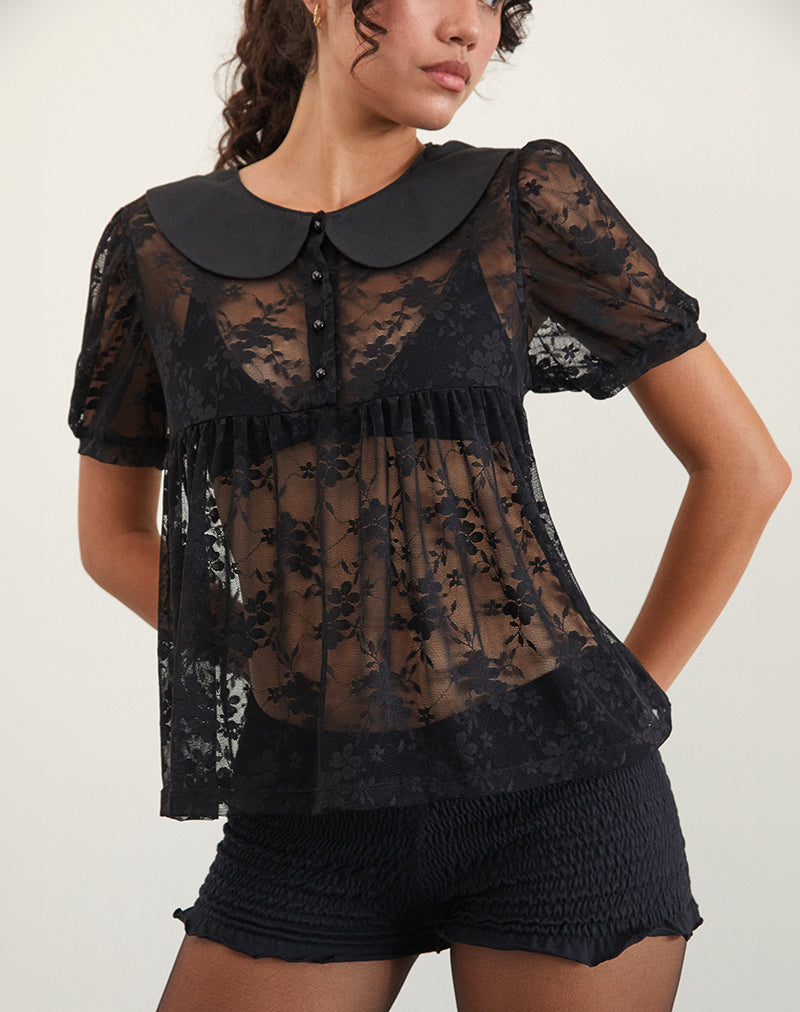 Rochea Blouse in Unlined Lace Black