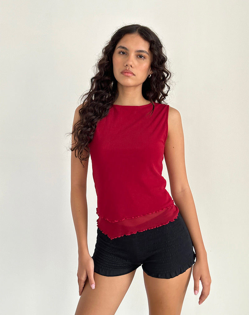 image of Rochie Asymmetric Top in Mesh Cherry