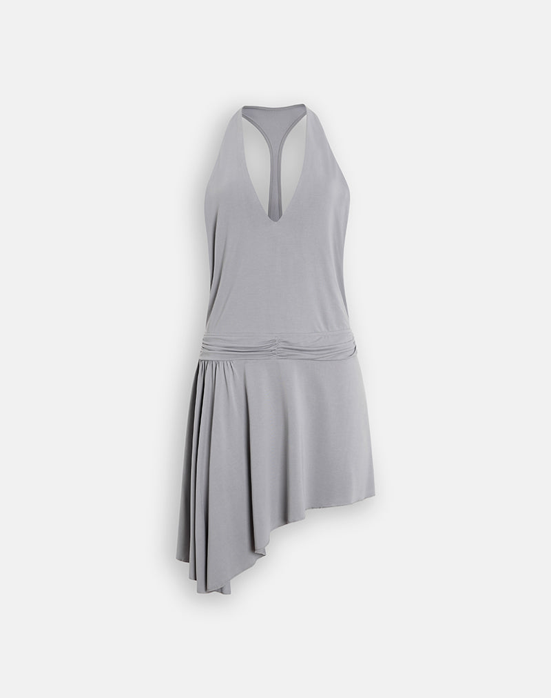 Image of Roku Drape Mini Dress in Cupro Lilac Grey