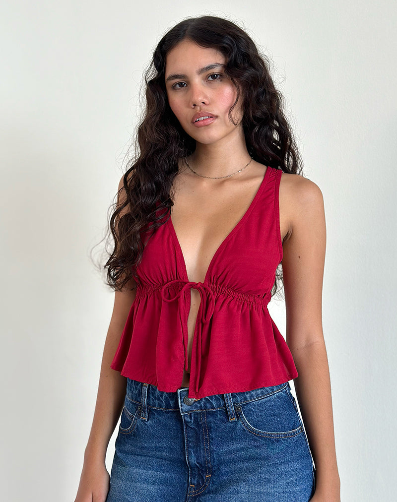 Image of Rolia Tie Front Top in Adrenaline Red