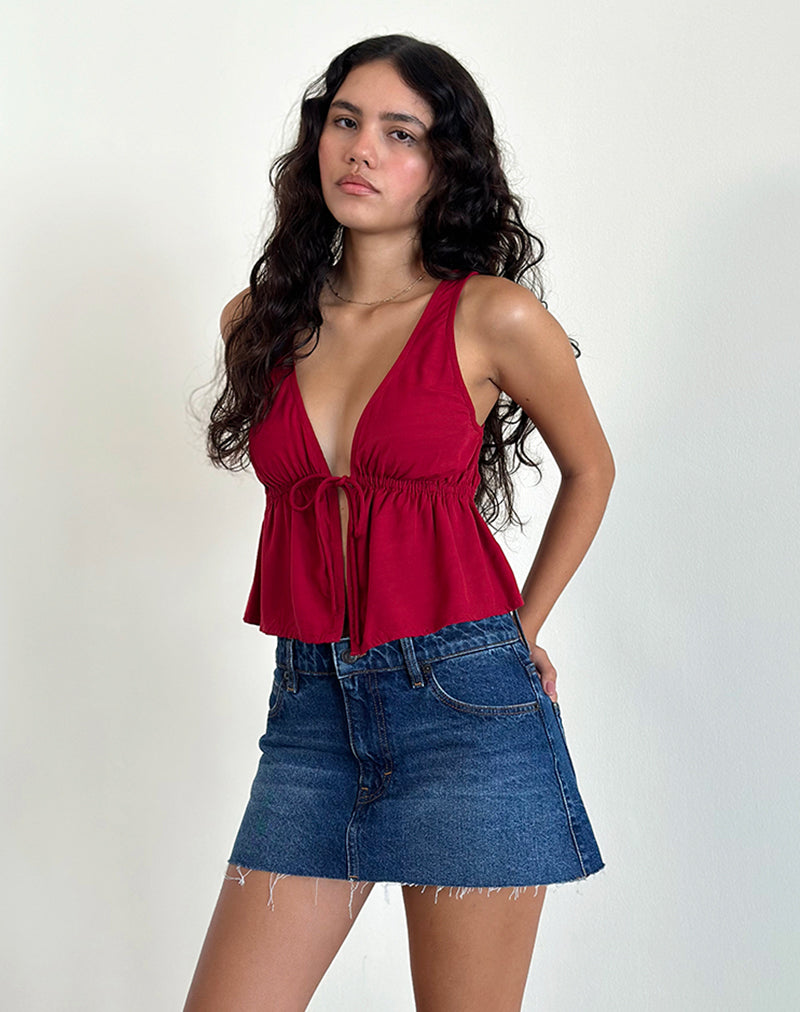 Image of Rolia Tie Front Top in Adrenaline Red