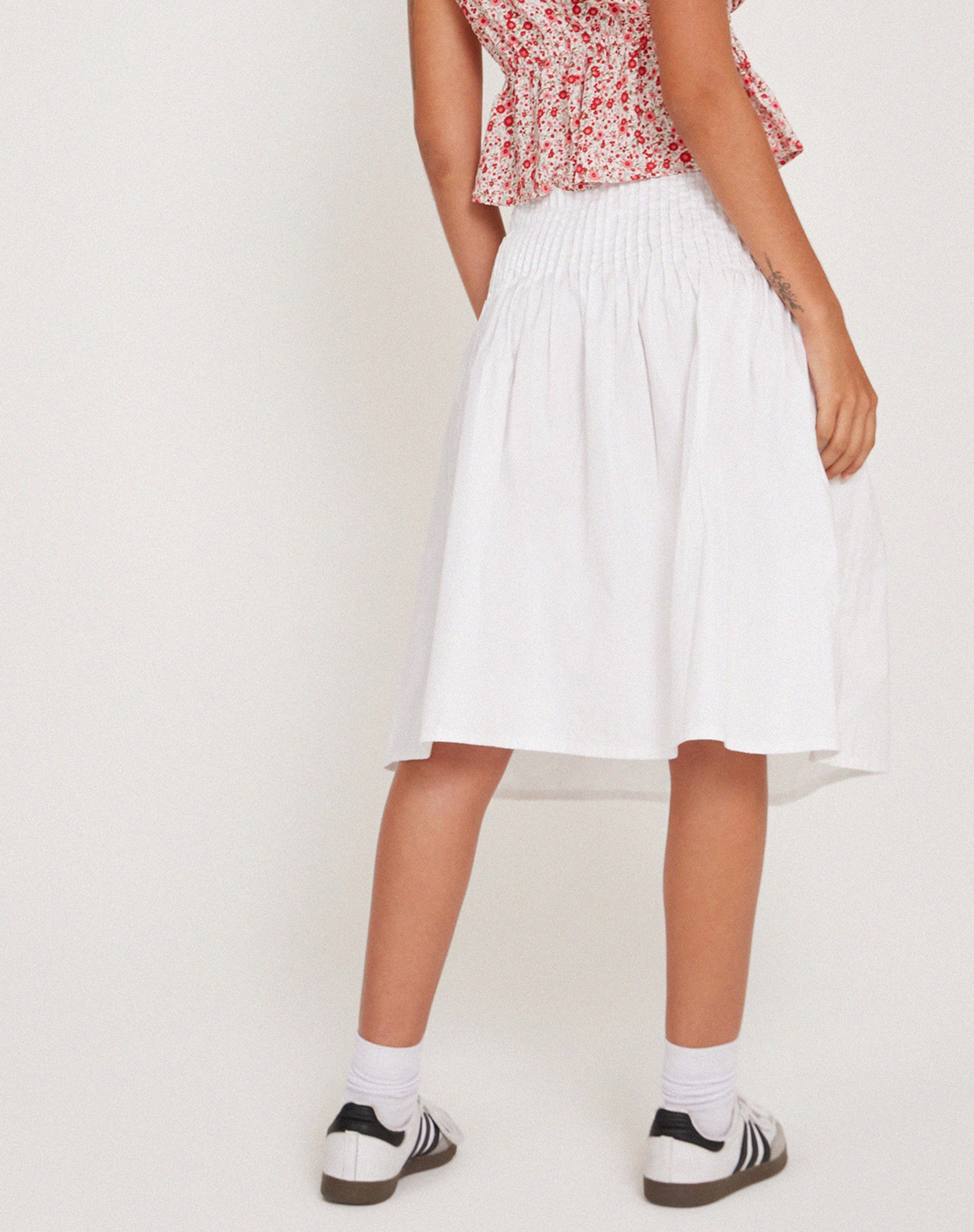 Image of Asada Pleated Waist Midi Skirt in Poplin White