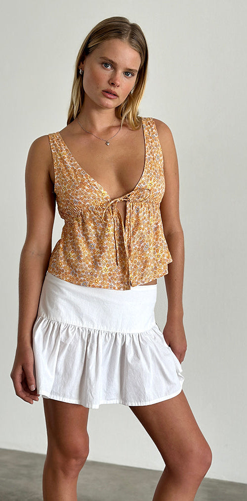 Image of Rolia Tie Front Top in Flower Garden Yellow