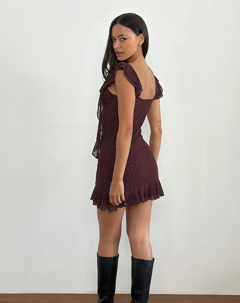 Image of Rolita Mini Dress in Ditsy Flock Burnt Maroon