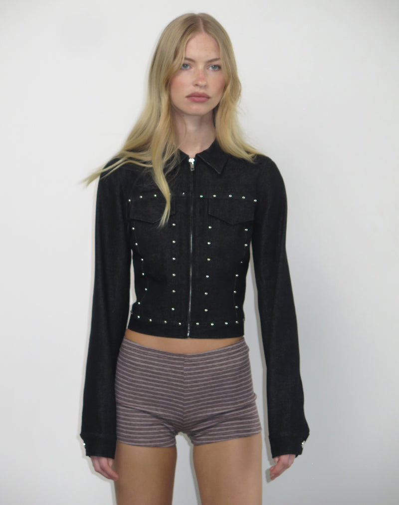 Image of Ronira Jacket Chambray Studs in Black