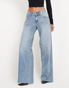 Image of Roomy Extra Wide Raw Hem Jeans in Vintage Blue Wash