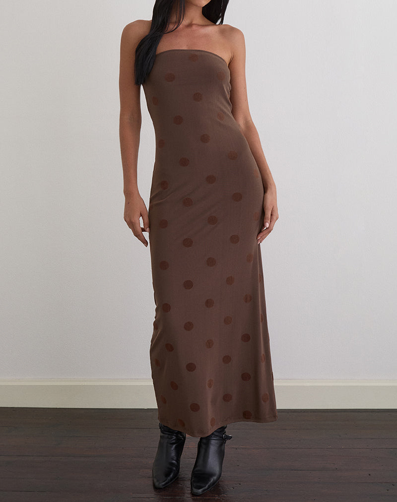 Image of Rosaga Maxi Dress in Big Polka Flock Brown