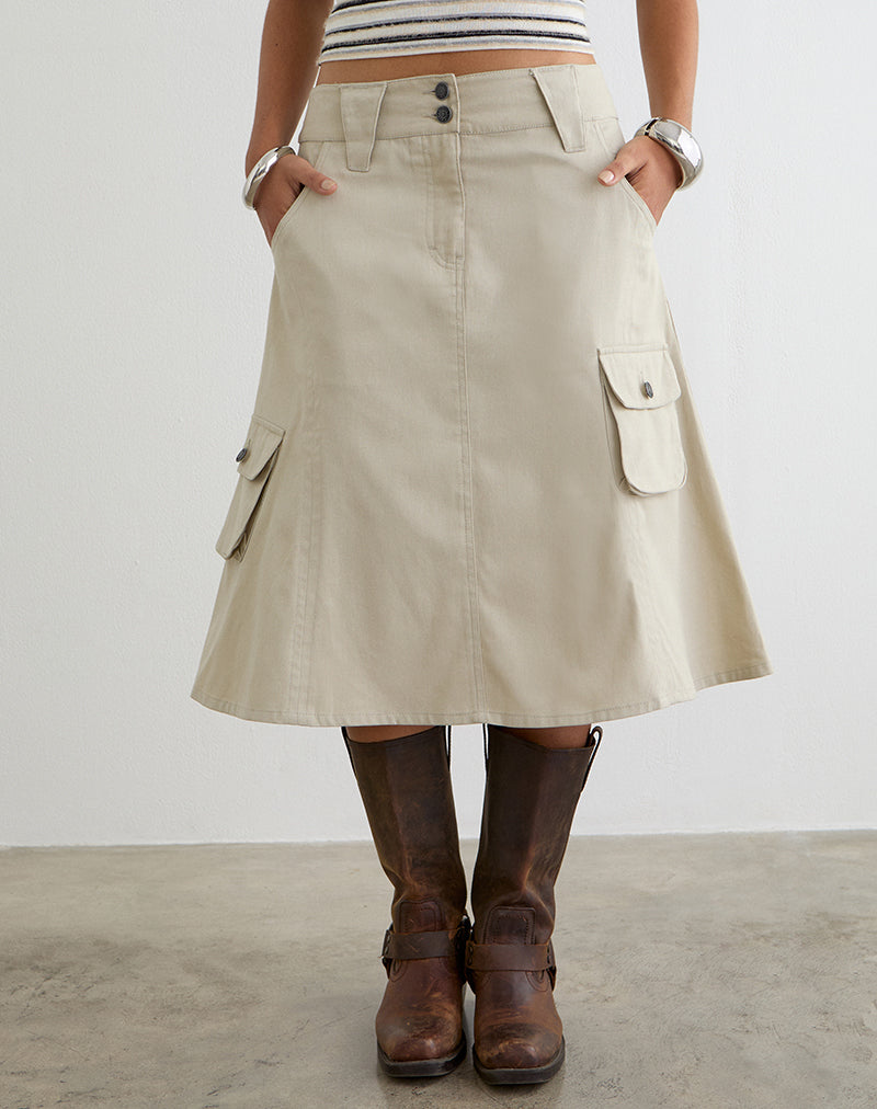 Rovie Utilty Cargo Skirt in Twill Latte