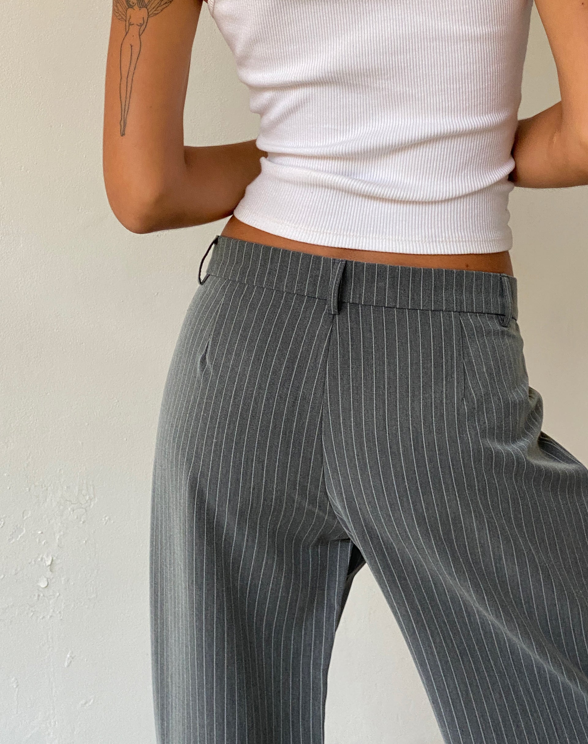 Abba Low Rise Trouser in Pinstripe Grey - Main Image