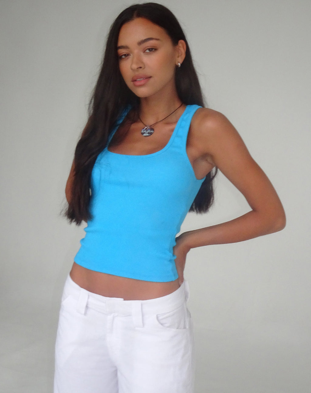Roxe Ribbed Vest Top in Tropical Blue
