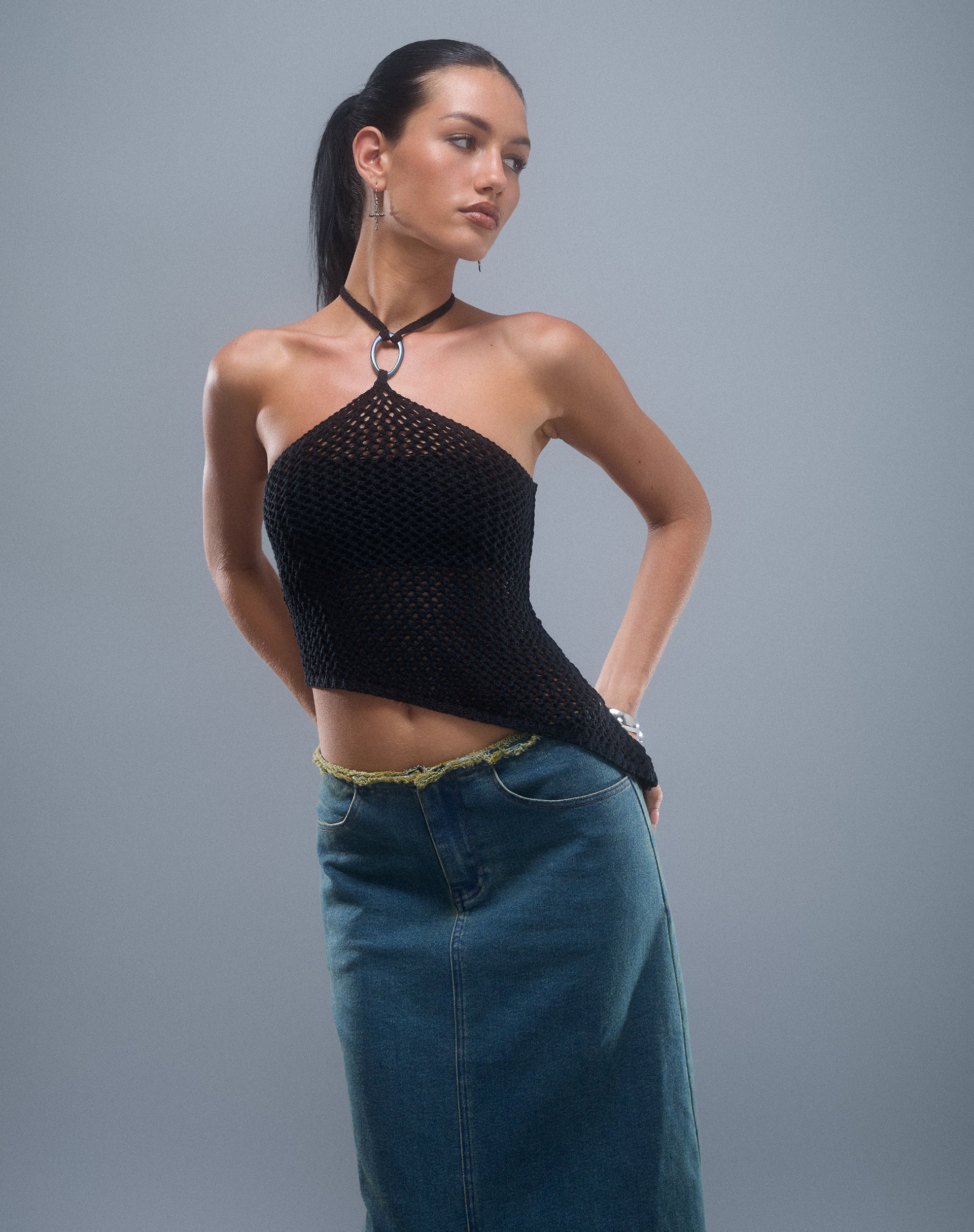 Image of Royani Halterneck Top in Black Knit