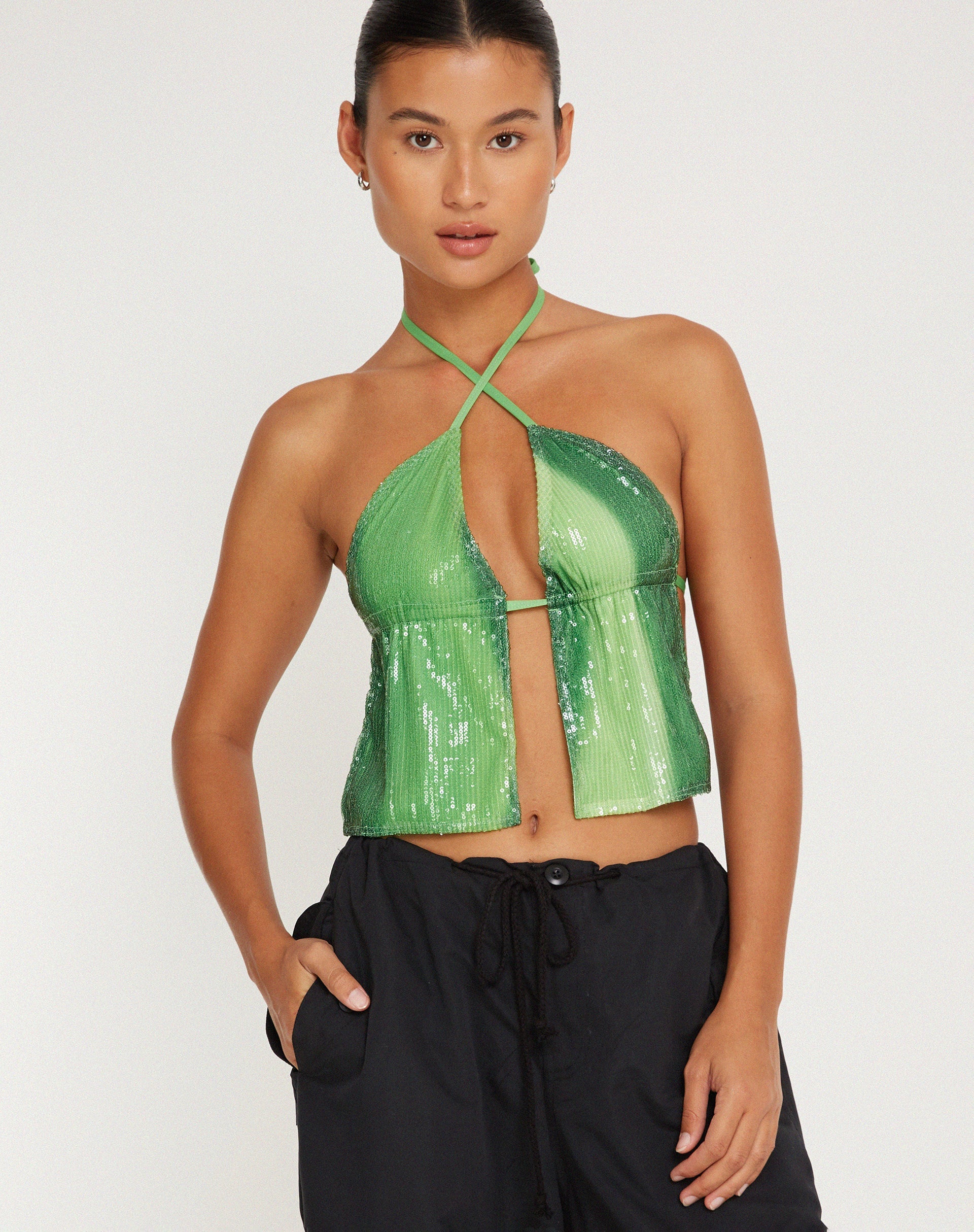 image of Runita Top in Sequin Solarized Green