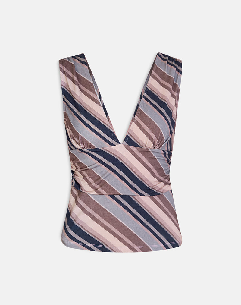 Image of Ruoyu Plunge Top in Mixed Stripe Brown