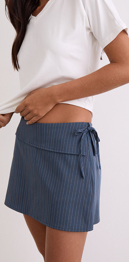 Image of Ryker Skort in Stretch Tailoring Pinstripe Navy