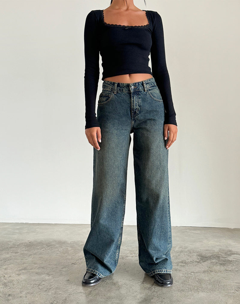 Image of Roomy Extra Wide Jeans in Brown Blue Acid