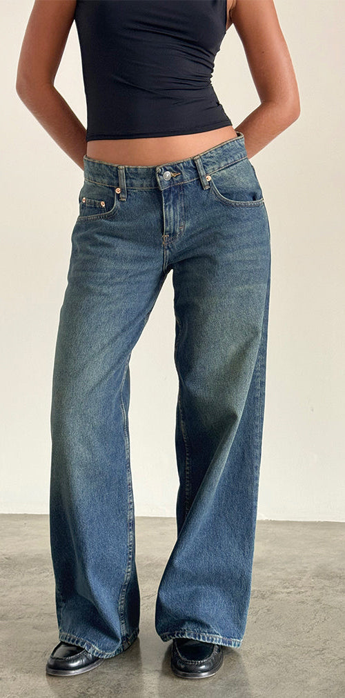 Image of Roomy Extra Wide Low Rise Jeans in Bright Blue