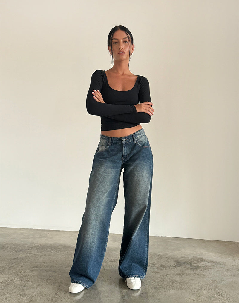 Image of Roomy Extra Wide Low Rise Jeans in Dark Vintage