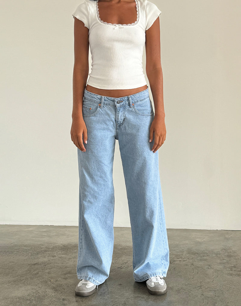 Image of Roomy Extra Wide Low Rise Jeans in Light Wash Blue