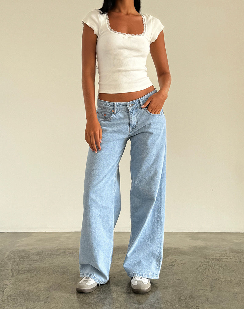 Image of Roomy Extra Wide Low Rise Jeans in Light Wash Blue