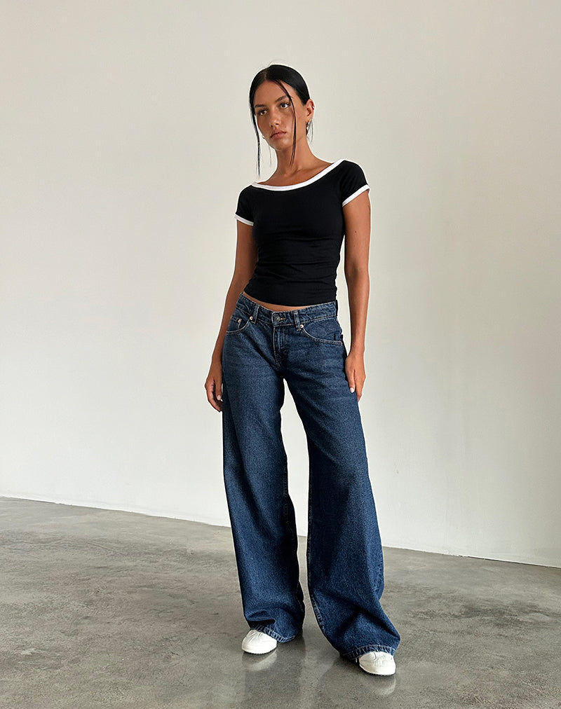 Roomy Extra Wide Low Rise Jeans in Mid Indigo Blue