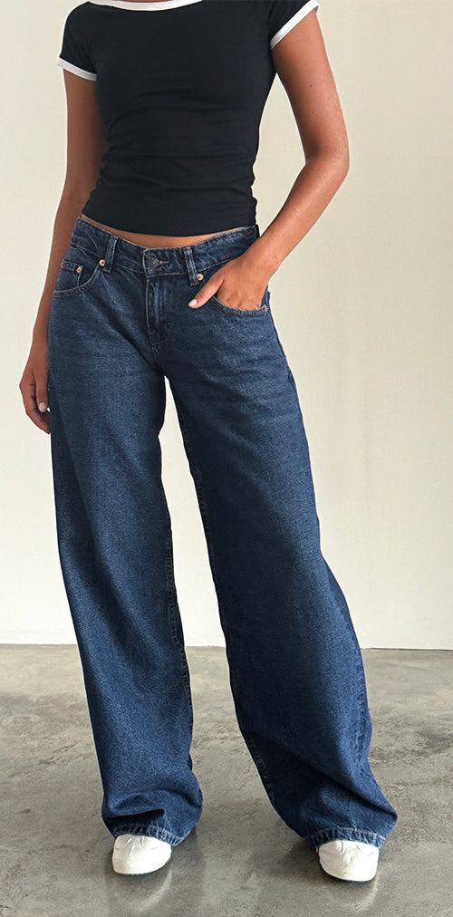 Image of Roomy Extra Wide Low Rise Jeans in Mid Indigo Blue