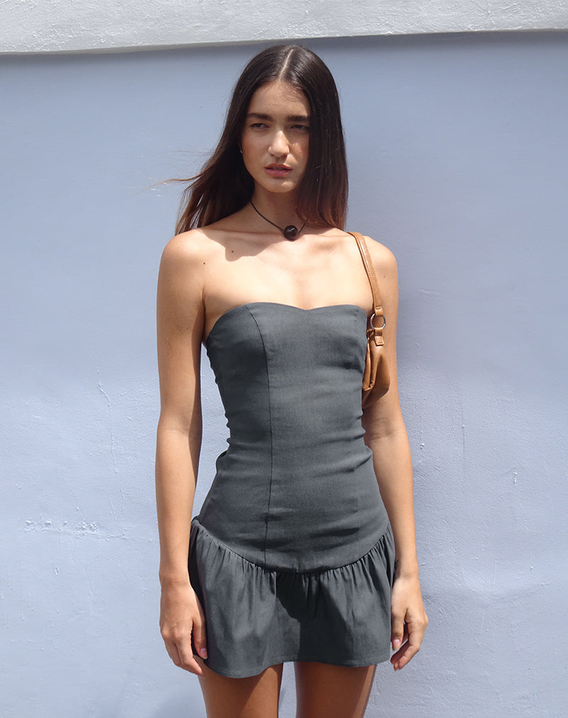 Image of Sabina Bandeau Mini Dress in Charcoal Grey