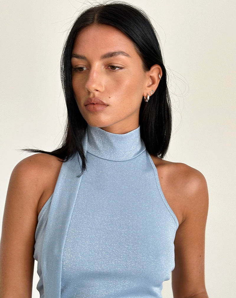 Image of Saeran Halterneck Top in Blue Shimmer