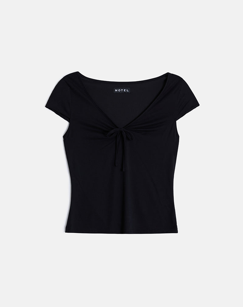 Image of Saiba Cap Sleeve Top in Cupro Black
