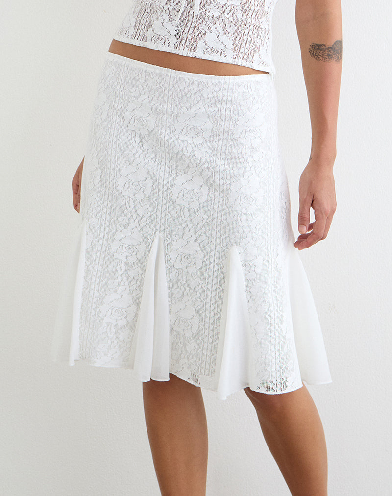 Image of Saiwa Midi Skirt in Floral Lace White
