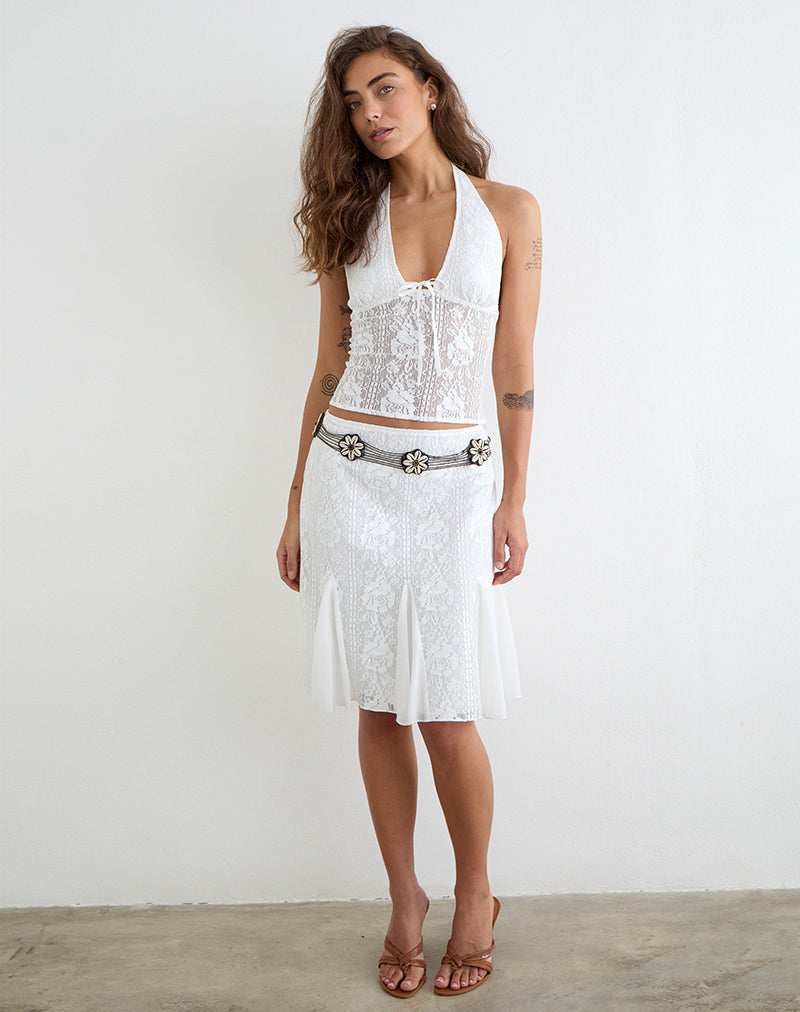 Image of Saiwa Midi Skirt in Floral Lace White