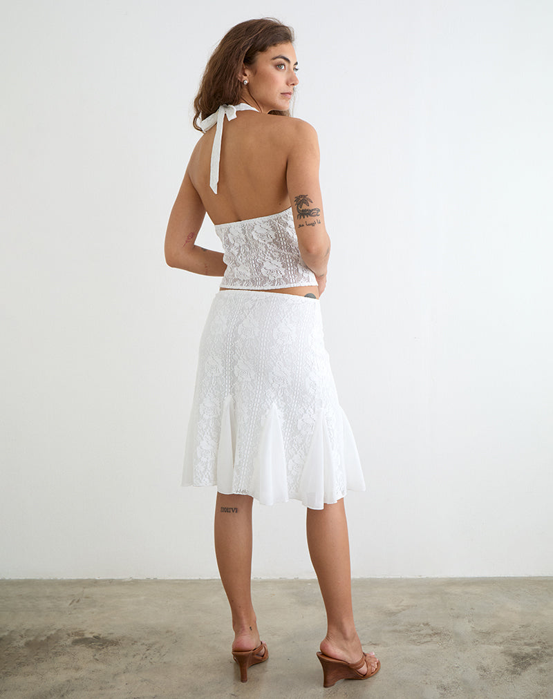 Image of Saiwa Midi Skirt in Floral Lace White